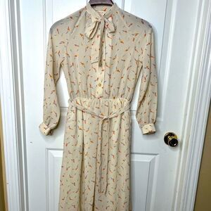 Vintage 80s Floral Shirt Dress Reine Tokyo Size 7 Gold Buttons Tie Belt.